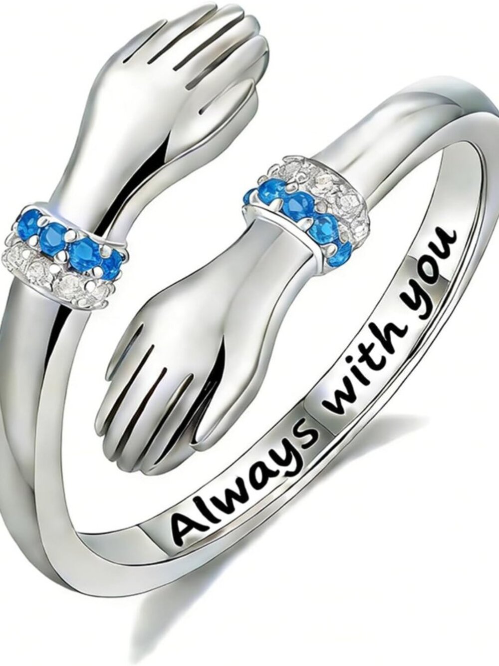 Sterling Silver Hug Ring with Birthstone - Perfect Valentine's Jewelry Gift for